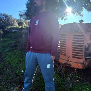Chándal Alma Furgonetera burdeos y verde con sudadera y pantalón, vista frontal completa
